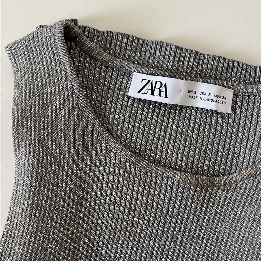 ZARA Ribbed Sleeveless Tank Top Gray Minimalist Basic Size Small - Picture 4 of 6